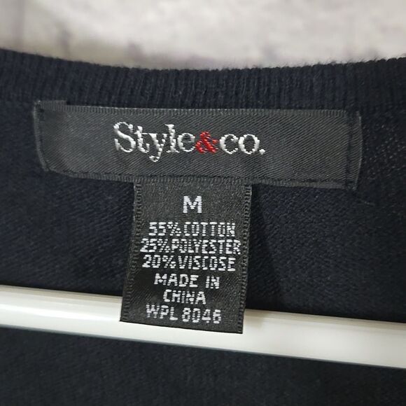 Womens Black Sweater Starry Night Embellished Script Snowflake Asymmetric Tunic - Picture 4 of 9